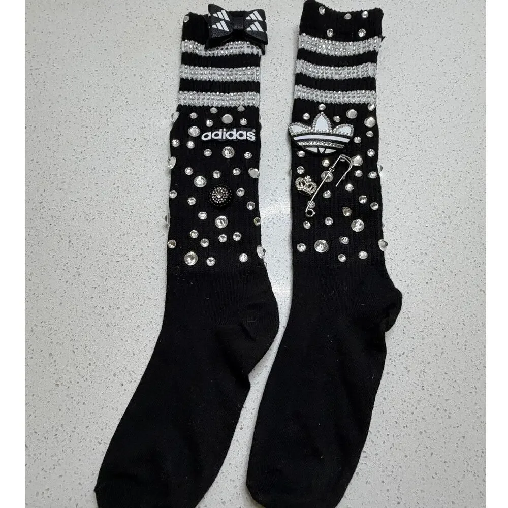 Custom Handmade designed slouch socks Black/White Women's
